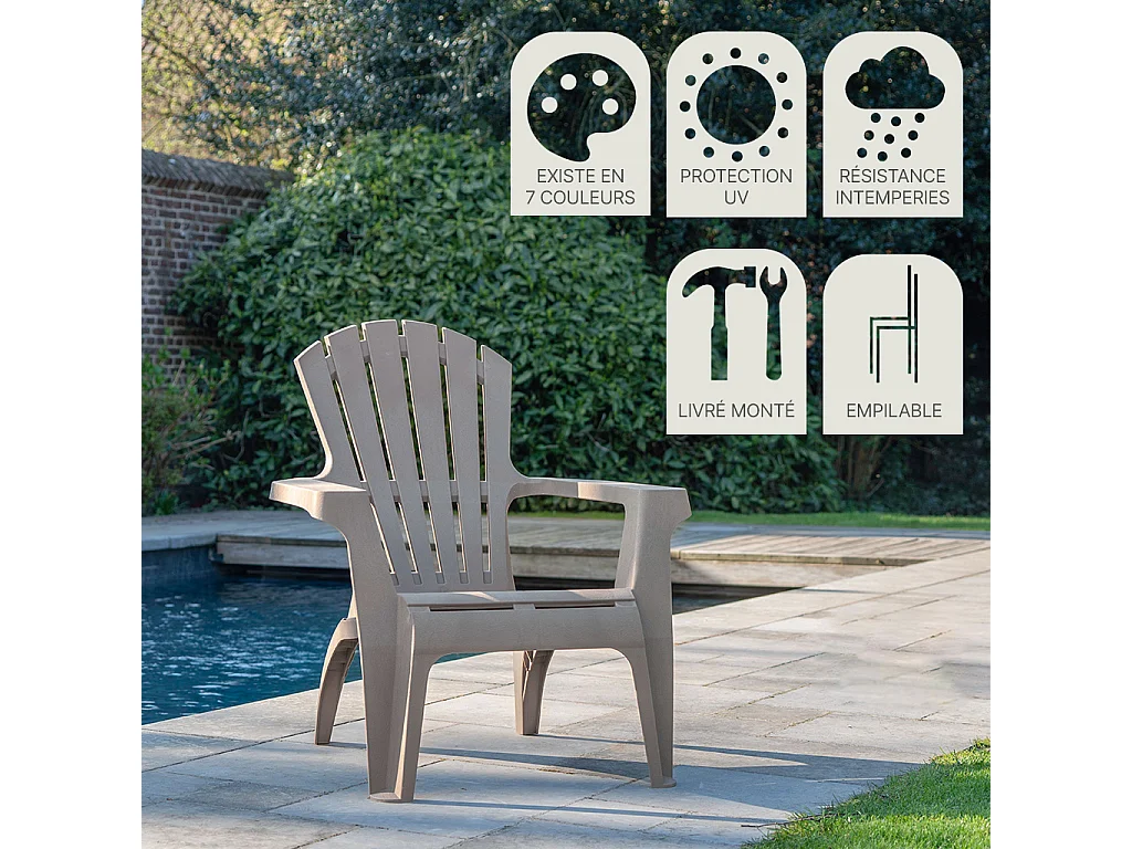 Lot de 4 Fauteuils  Adirondack de jardin en résine empilables Taupe