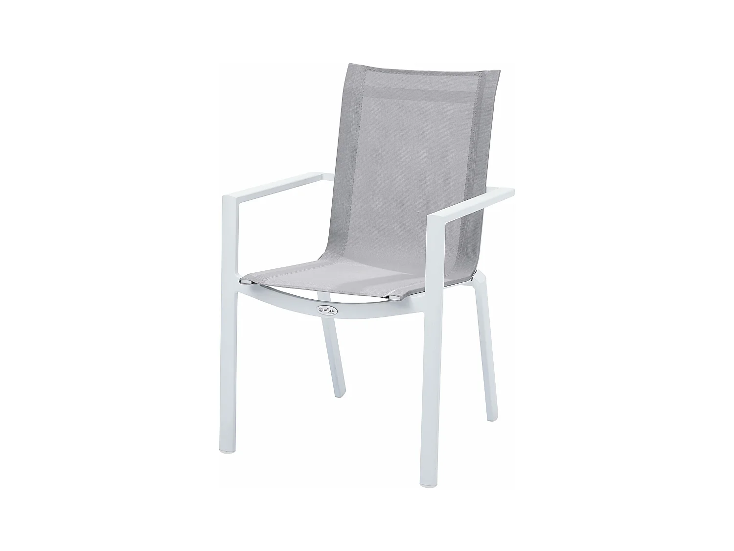 Fauteuil WhiteStar structure aluminium blanche, assise textilène gris clair