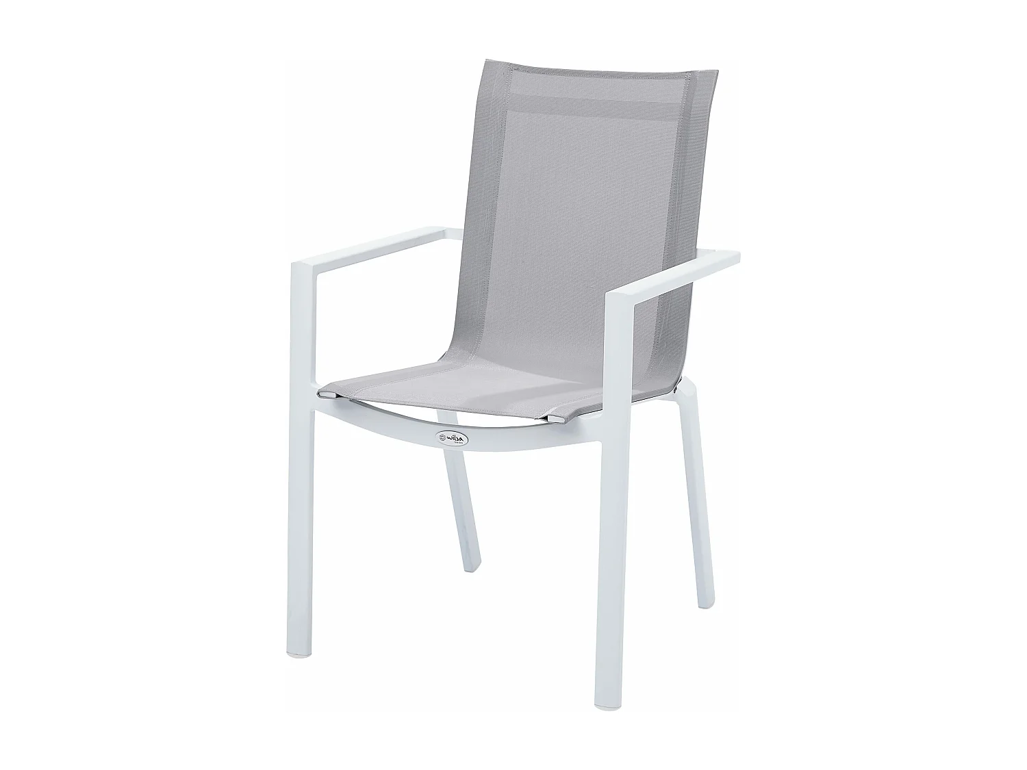 Fauteuil WhiteStar structure aluminium blanche, assise textilène gris clair