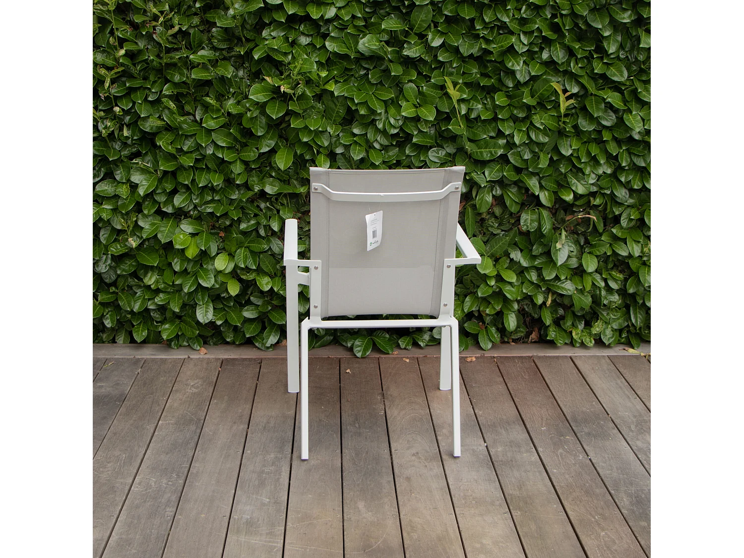 Fauteuil WhiteStar structure aluminium blanche, assise textilène gris clair