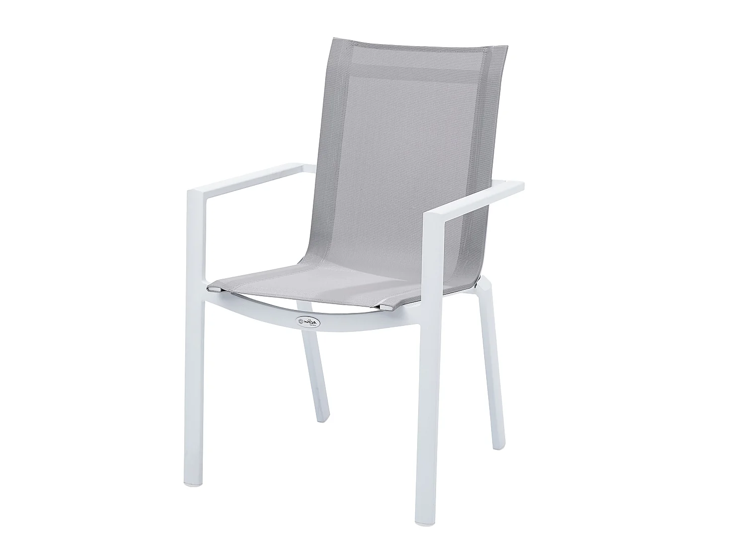 Fauteuil WhiteStar structure aluminium blanche, assise textilène gris clair