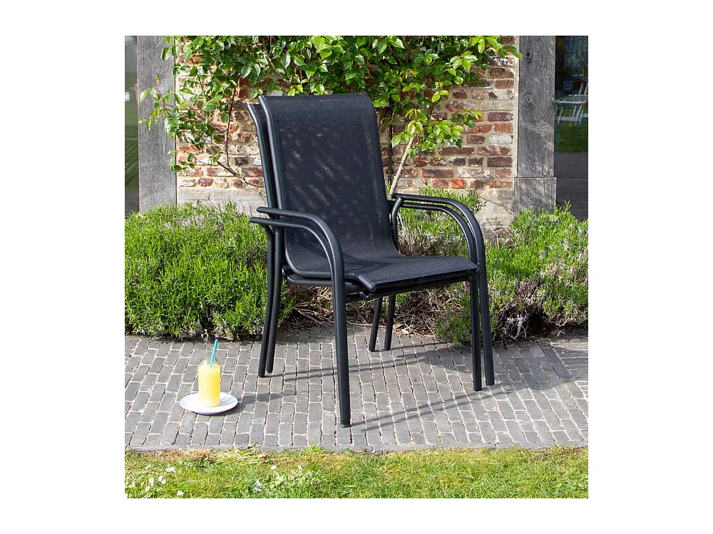 Fauteuil BlackSun structure aluminium noire, assise textilène noire