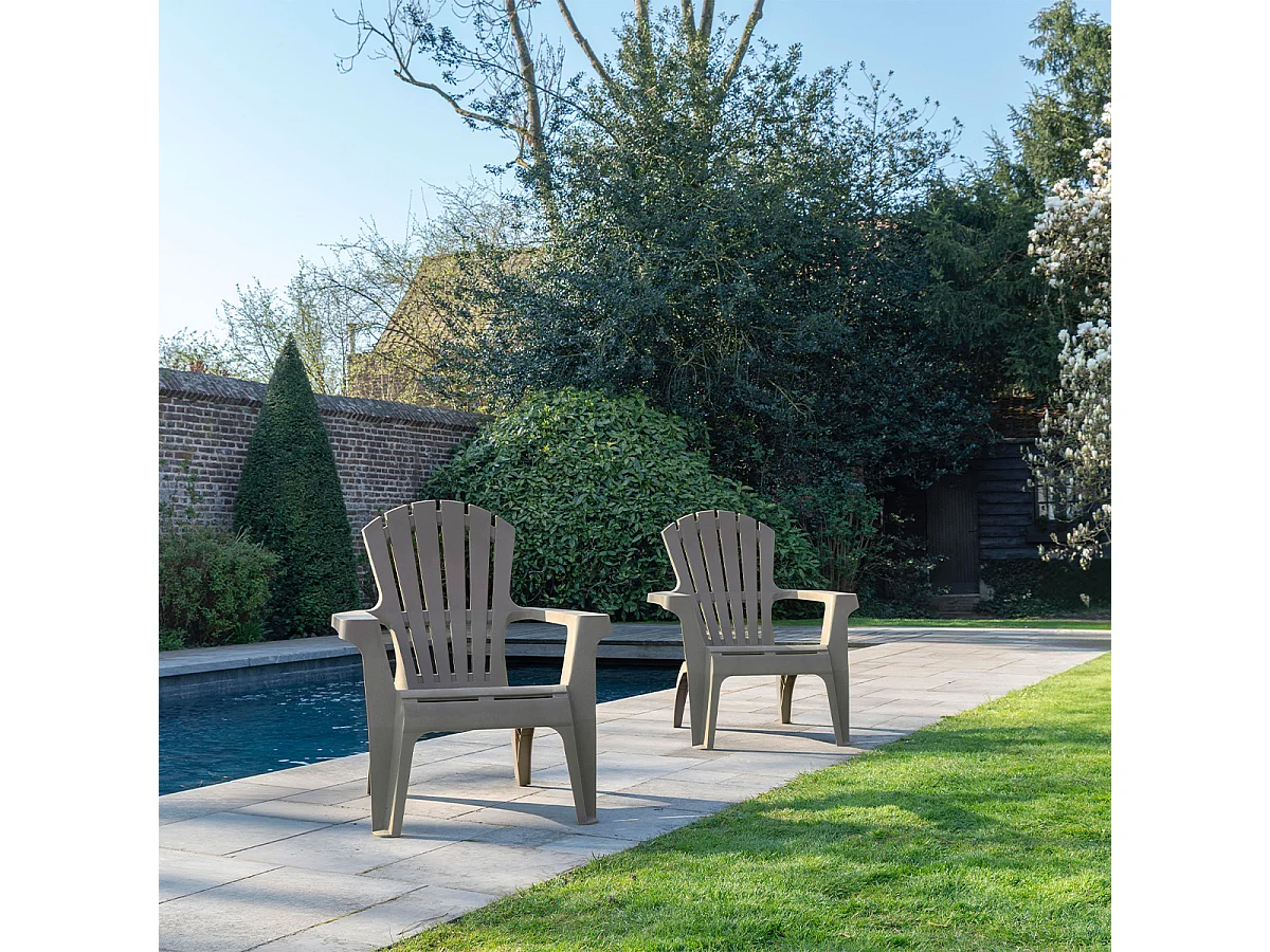Lot de 2 Fauteuils Adirondack de jardin en résine empilables Taupe