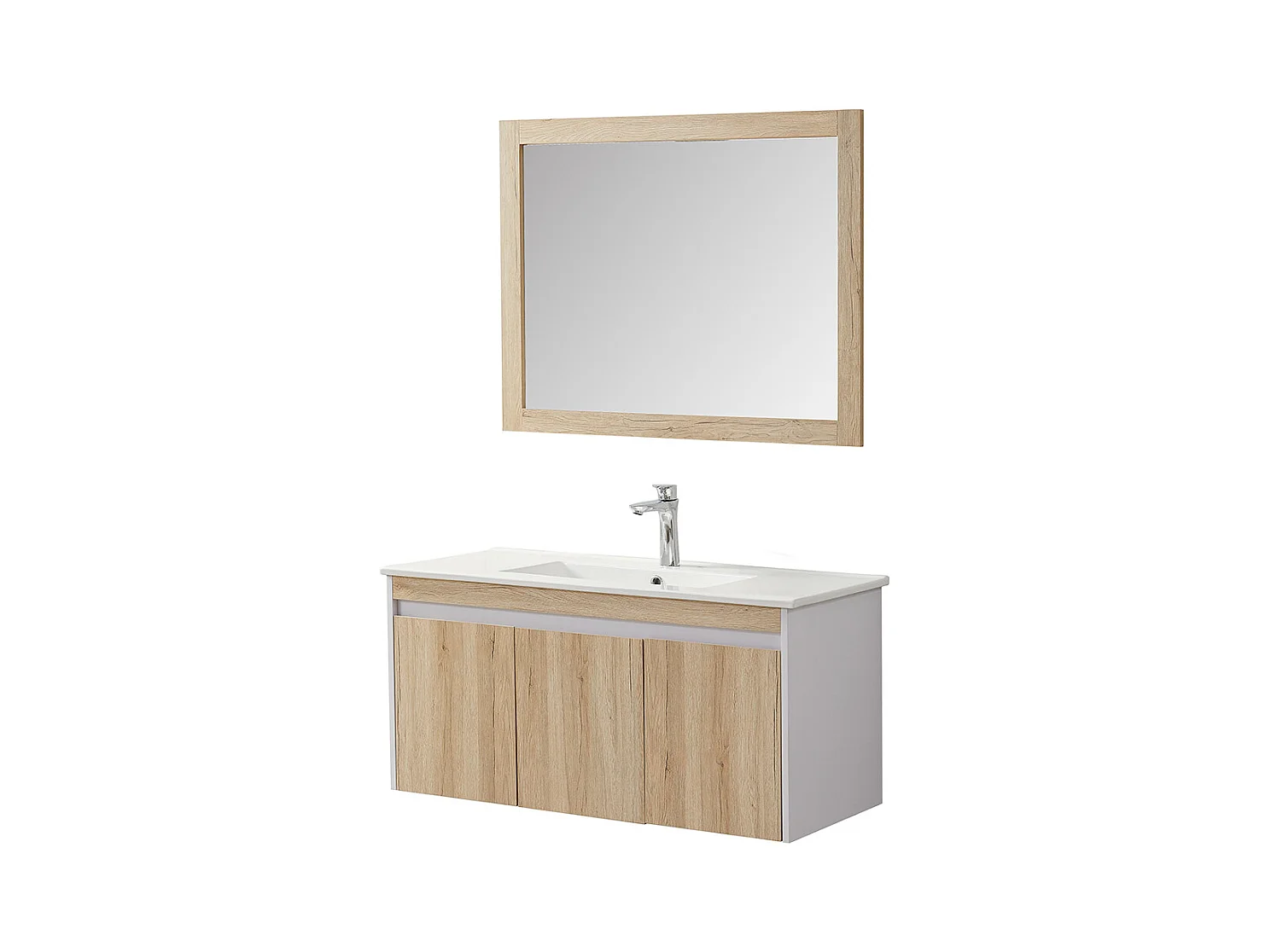 Ensemble de salle de bain bois et blanc 99 cm
