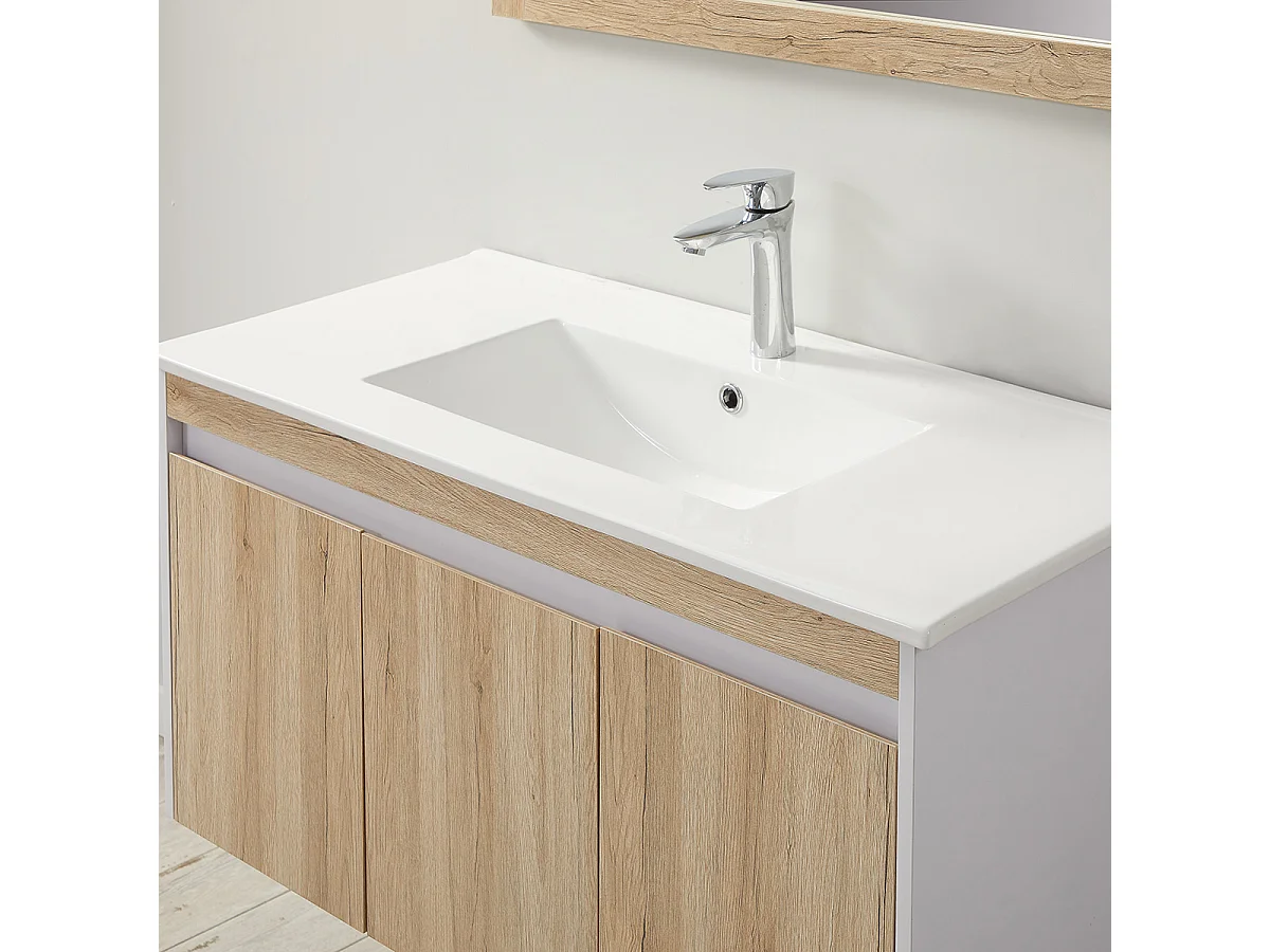 Ensemble de salle de bain bois et blanc 99 cm