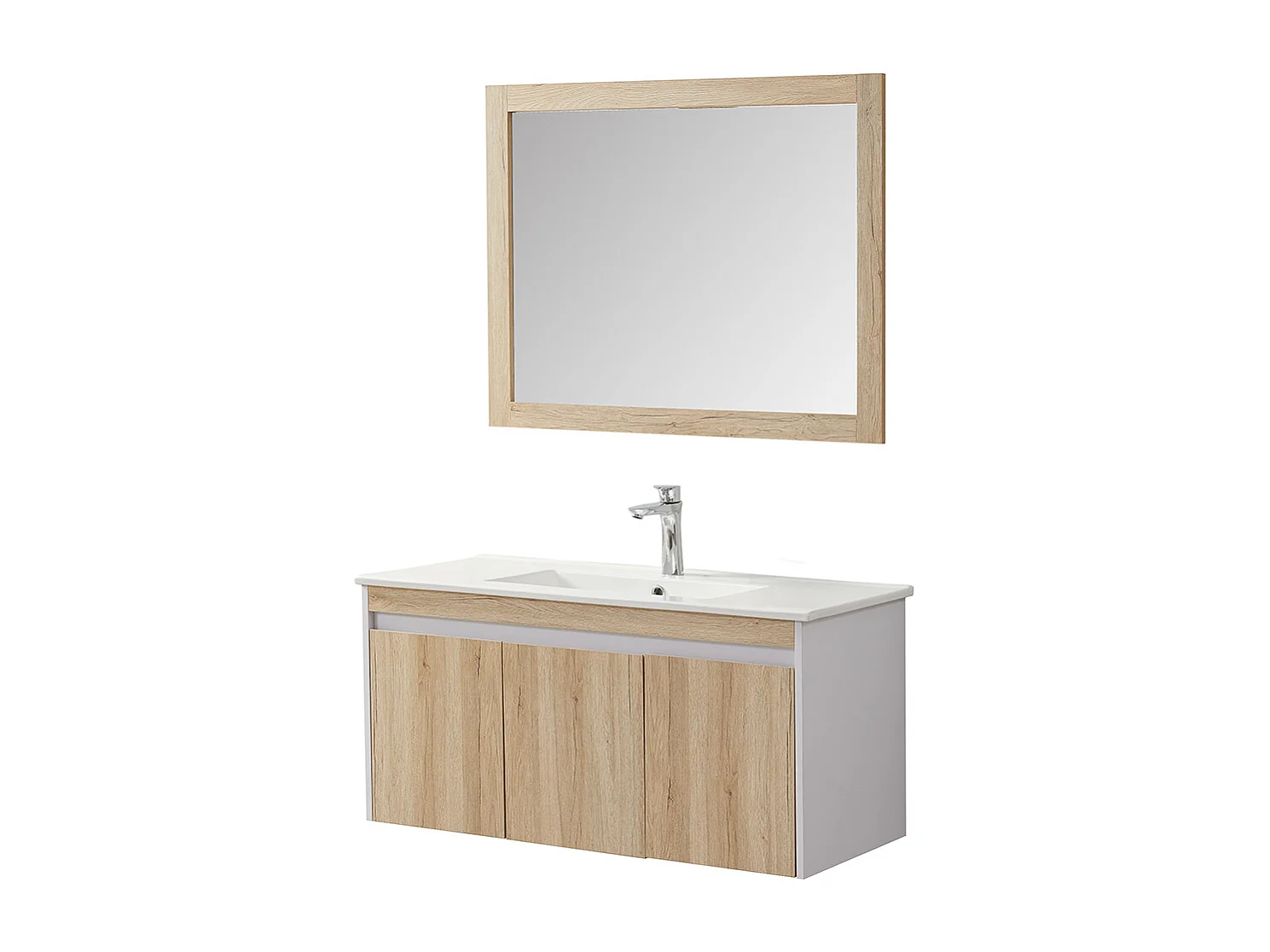 Ensemble de salle de bain bois et blanc 99 cm