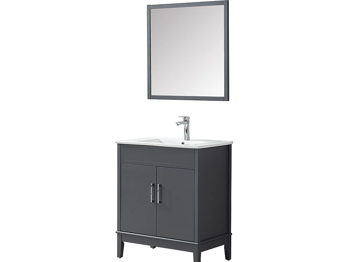 Ensemble salle de bain gris 75 cm meuble 2 portes vasque miroir