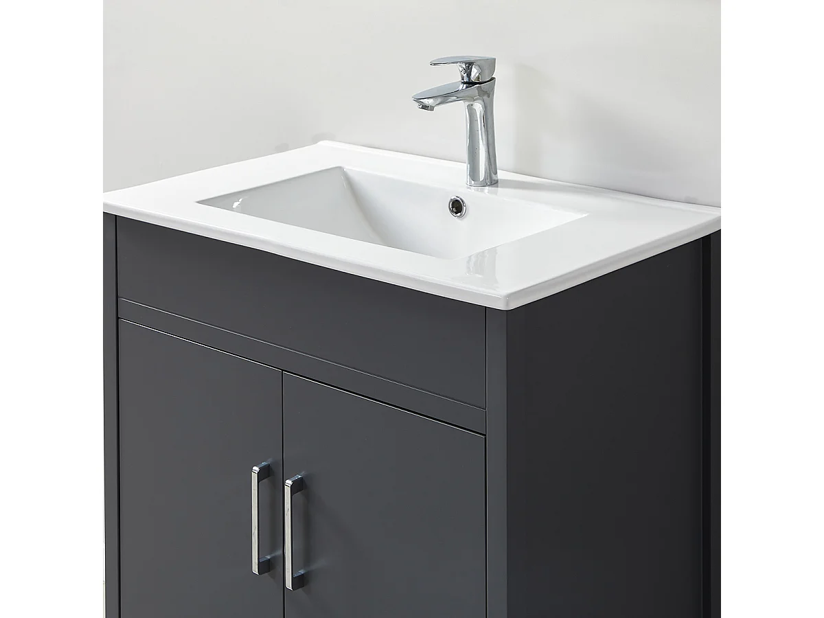 Ensemble salle de bain gris 75 cm meuble 2 portes vasque miroir