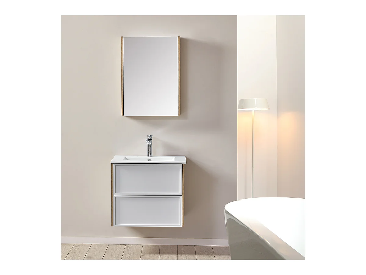 Ensemble de salle de bain blanc et bois 59,5 cm