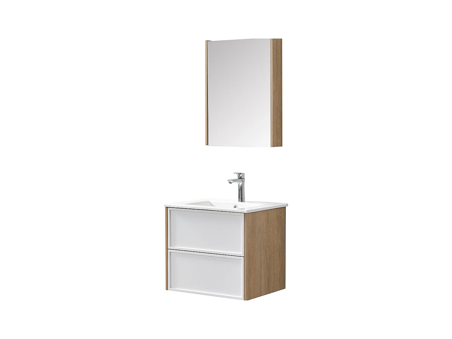 Ensemble de salle de bain blanc et bois 59,5 cm