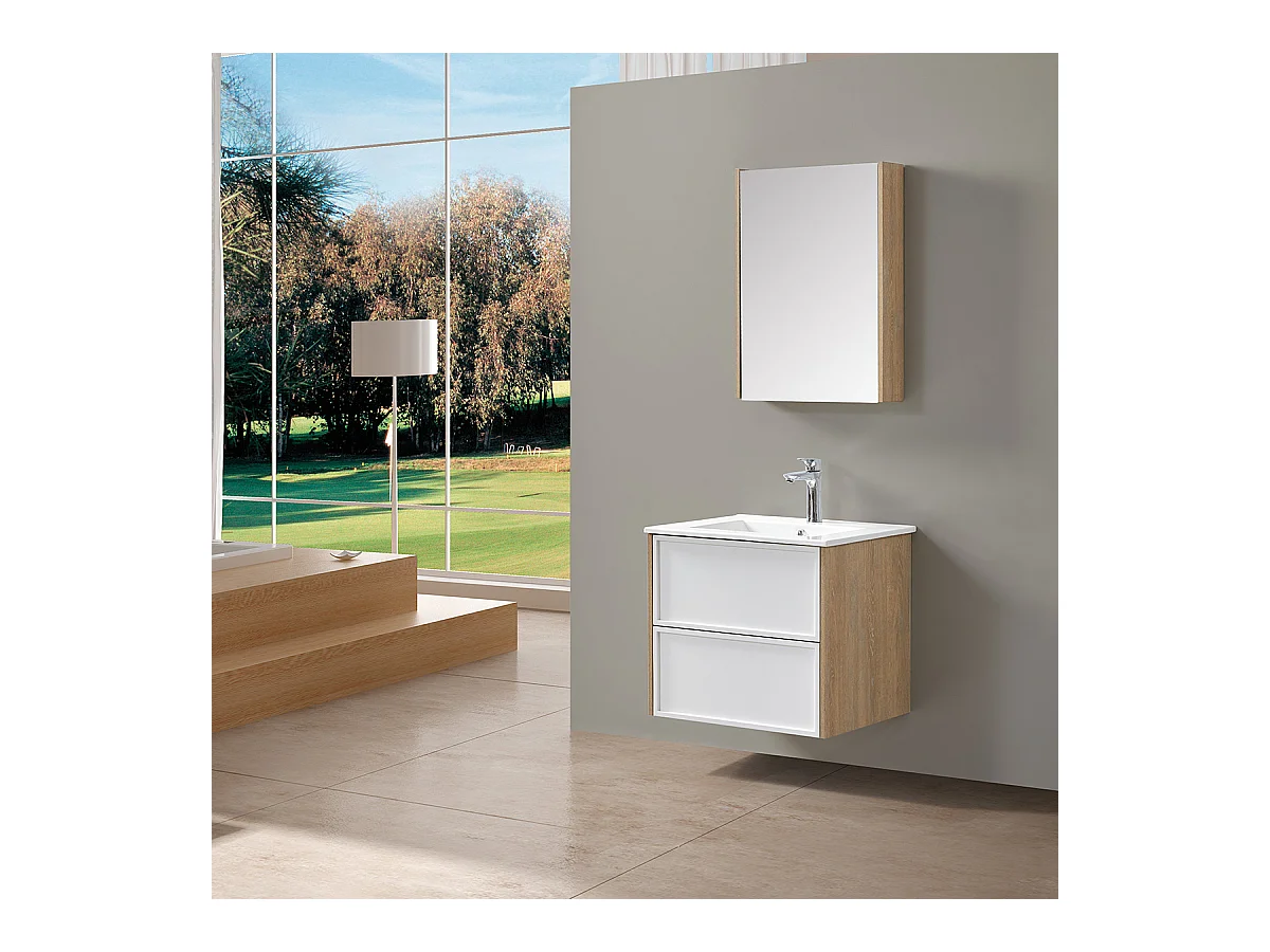 Ensemble de salle de bain blanc et bois 59,5 cm