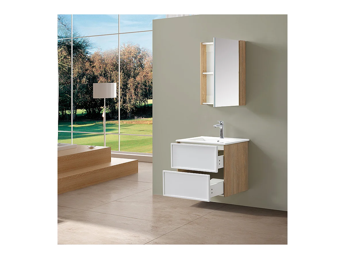 Ensemble de salle de bain blanc et bois 59,5 cm