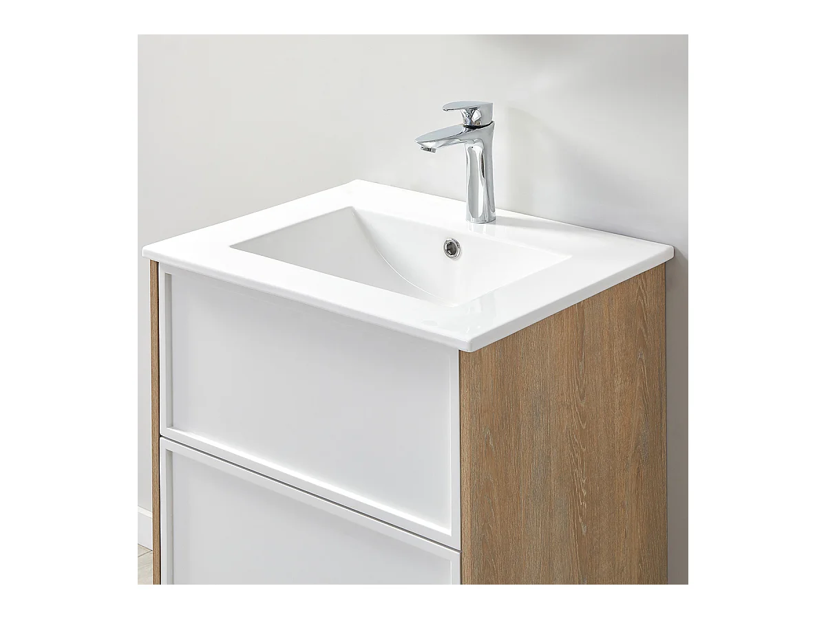 Ensemble de salle de bain blanc et bois 59,5 cm