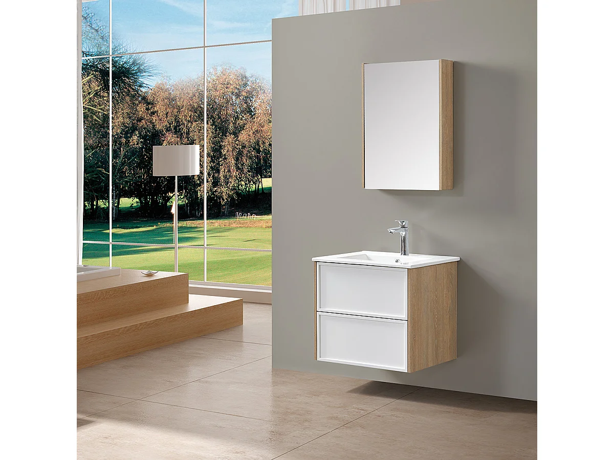 Ensemble de salle de bain blanc et bois 59,5 cm