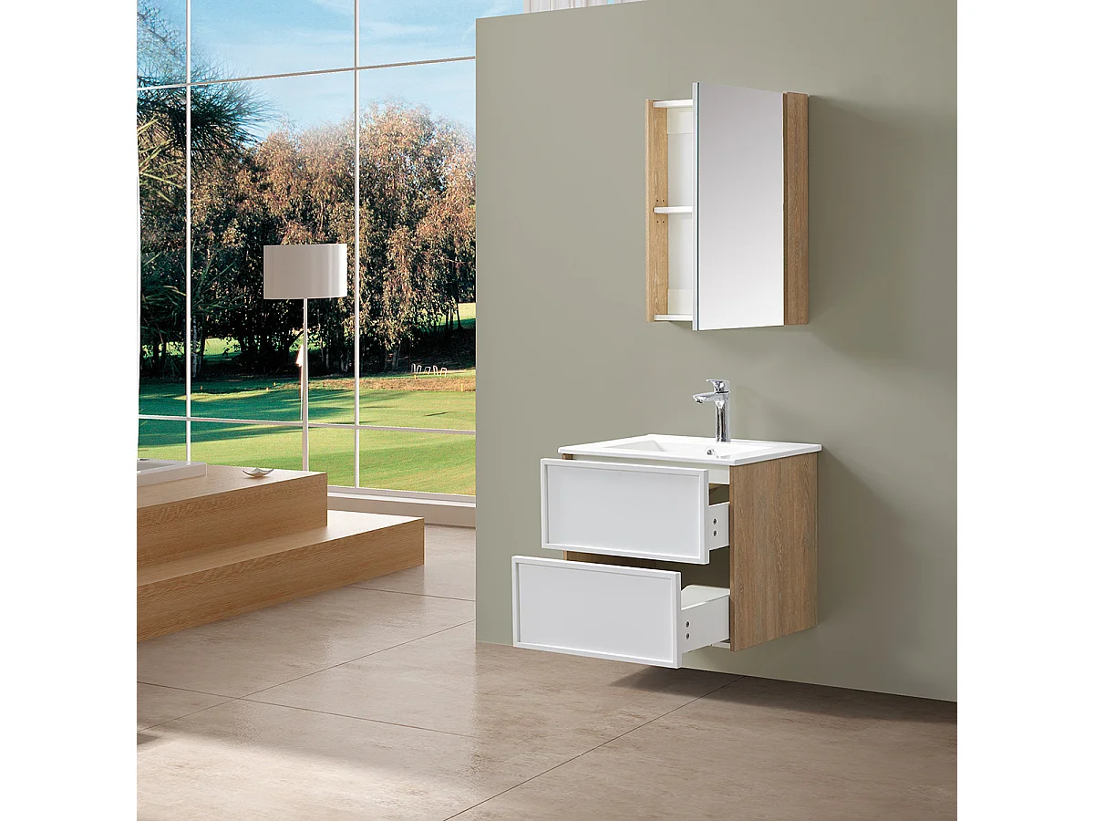 Ensemble de salle de bain blanc et bois 59,5 cm