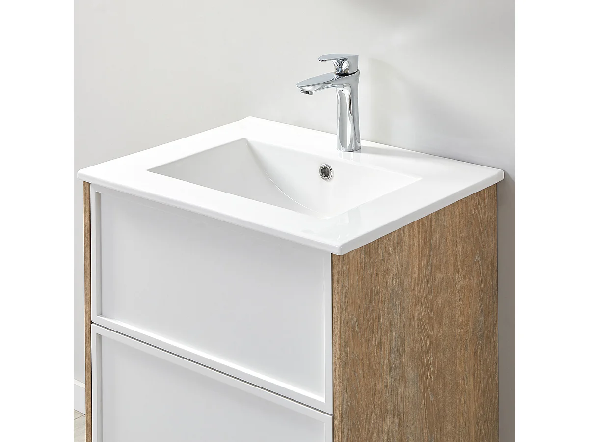 Ensemble de salle de bain blanc et bois 59,5 cm