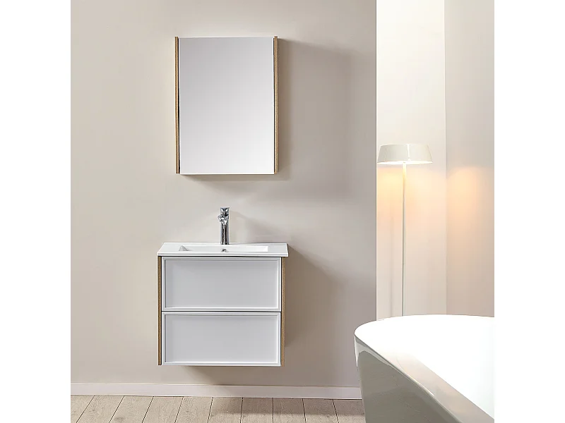 Ensemble de salle de bain blanc et bois 59,5 cm