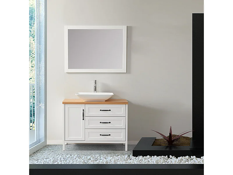 Ensemble de salle de bain blanc 100 cm