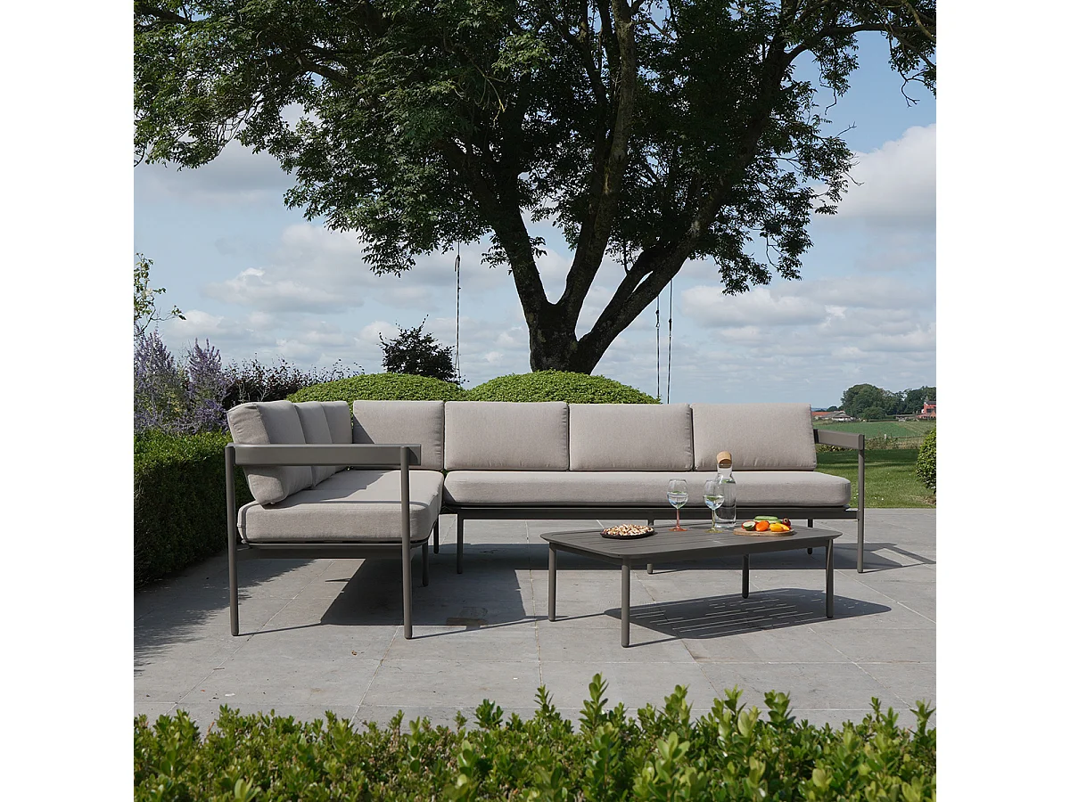 Salon de jardin bas aluminium 6 places modulable taupe SAHARA