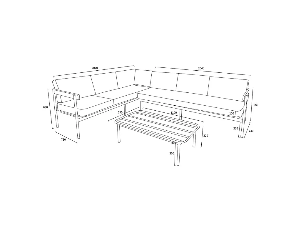 Salon de jardin bas aluminium 6 places modulable taupe SAHARA