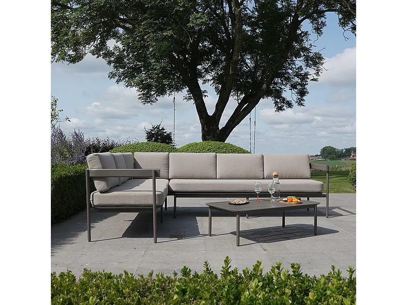 Salon de jardin 6 places modulable en aluminium Taupe SAHARA