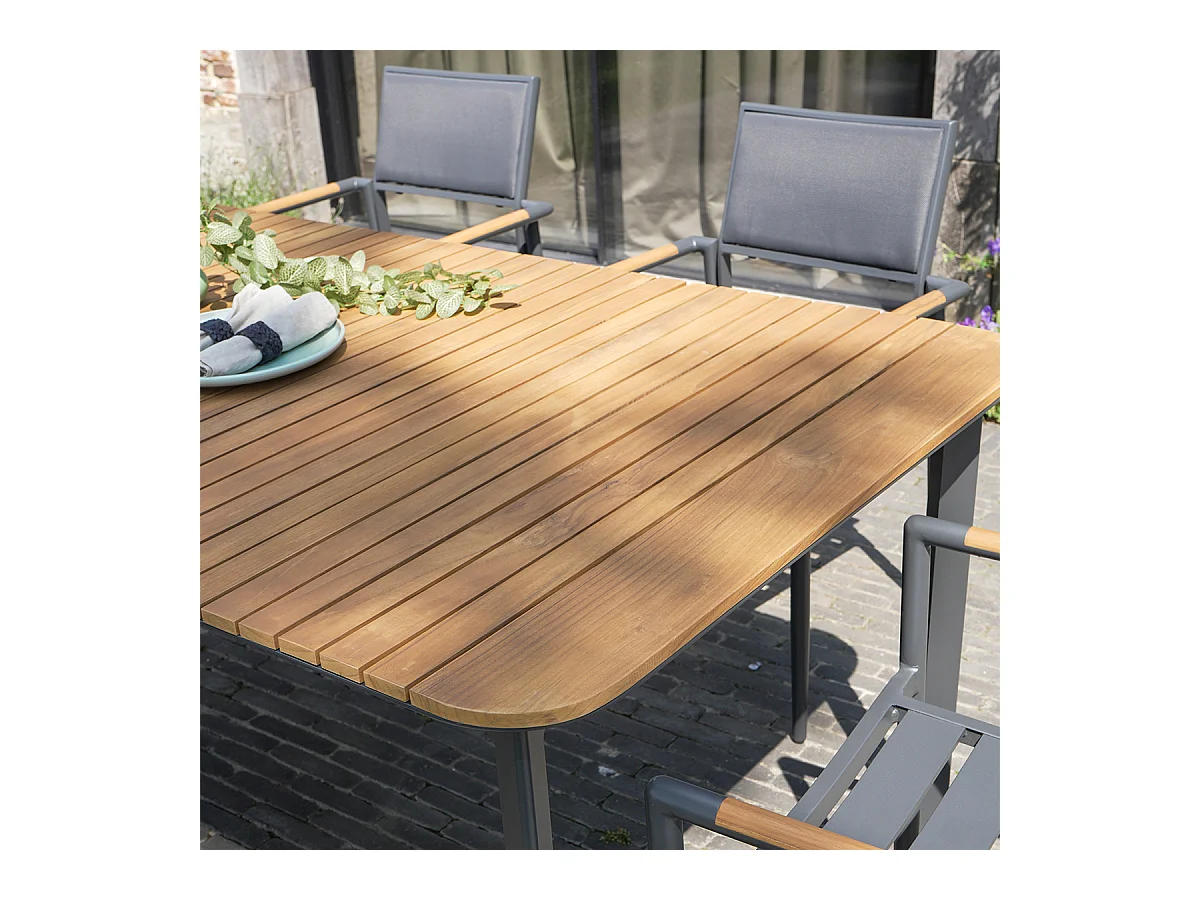 Table 6/8 places en teck massif et aluminium Anthracite PIANA