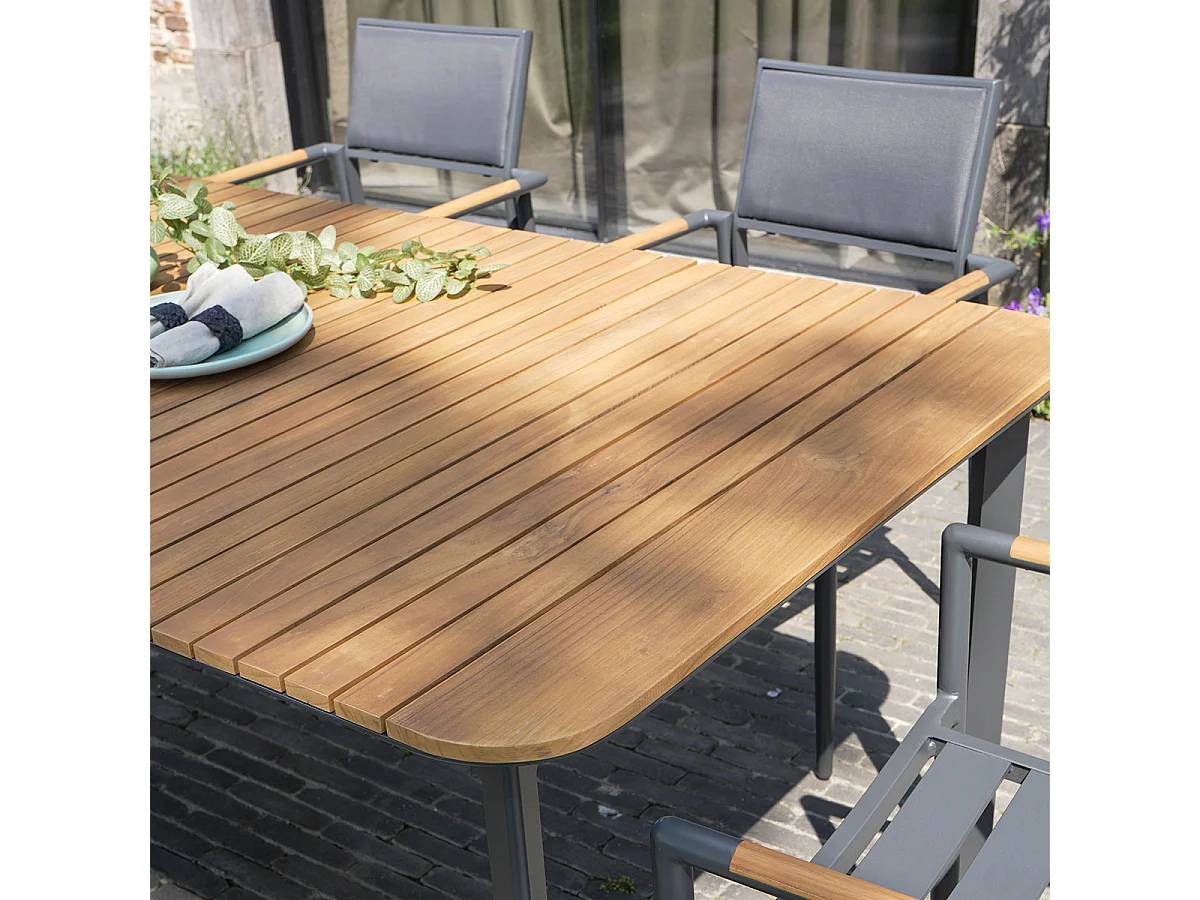 Table 6/8 places en teck massif et aluminium Anthracite PIANA