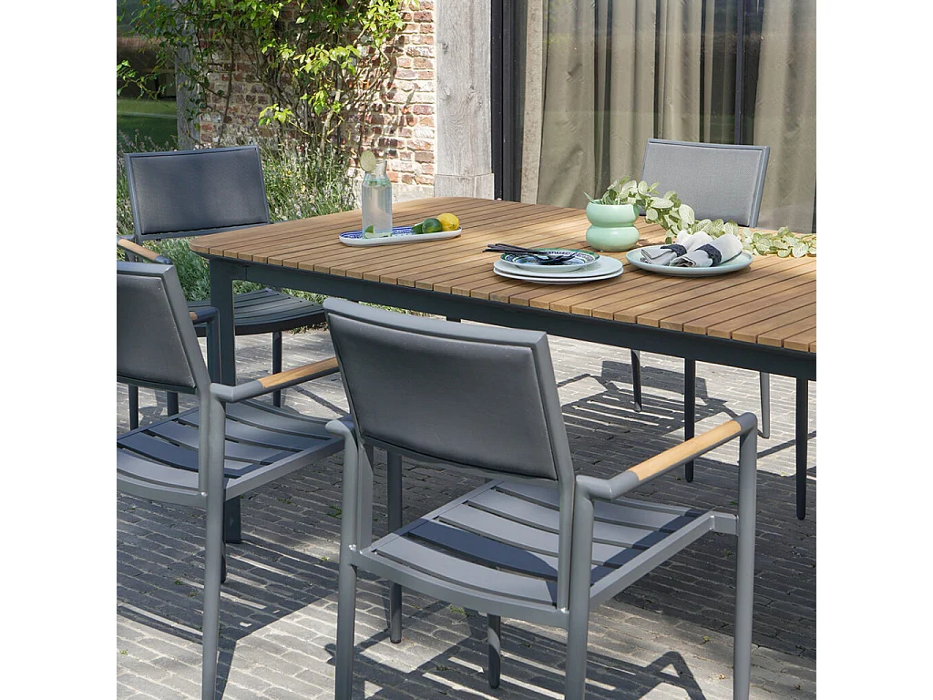Table 6/8 places en teck massif et aluminium Anthracite PIANA