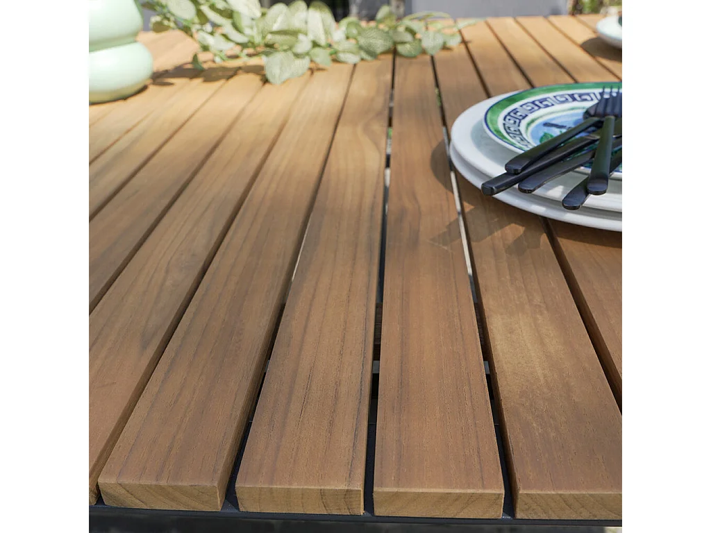 Table 6/8 places en teck massif et aluminium Anthracite PIANA