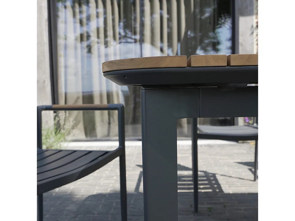 Table 6/8 places en teck massif et aluminium Anthracite PIANA