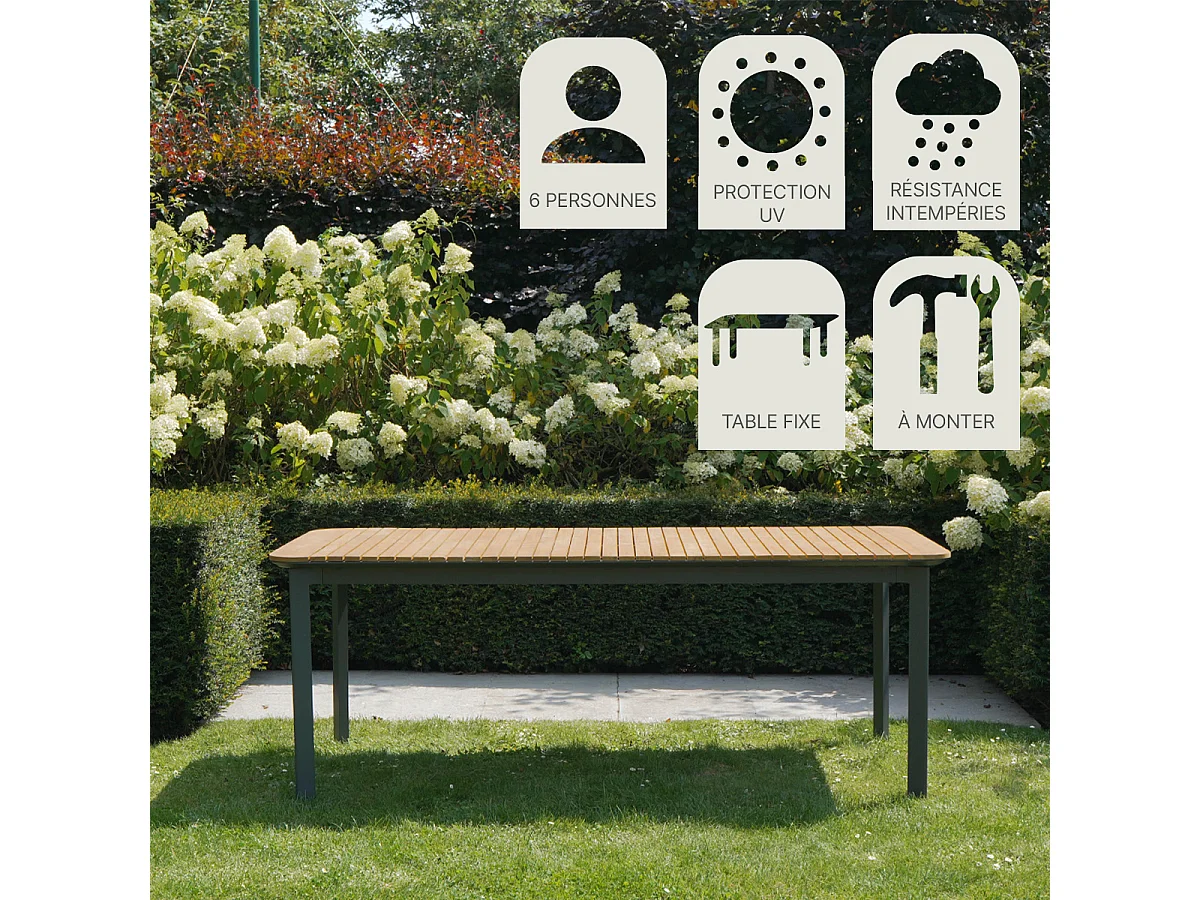Table de jardin PIANA en teck massif et aluminium 6/8 places  anthracite