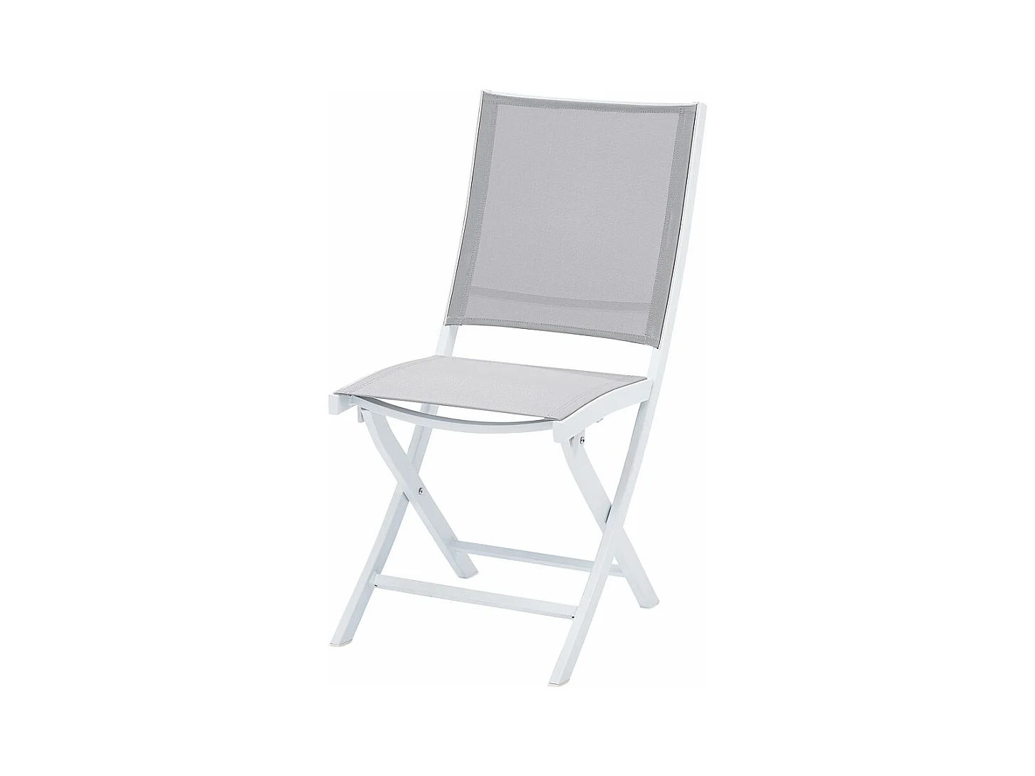Chaises pliantes White Star en aluminium blanc, assise textilène grise