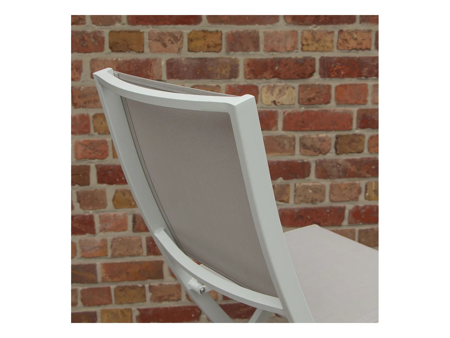 Chaises pliantes White Star en aluminium blanc, assise textilène grise
