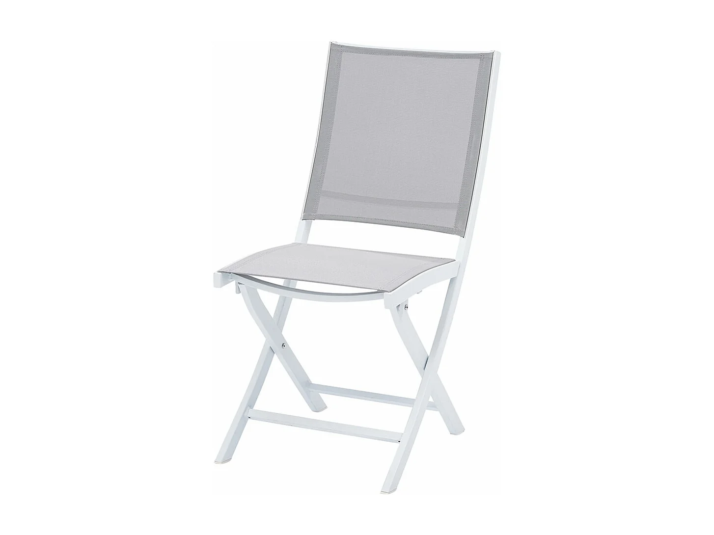 Chaises pliantes White Star en aluminium blanc, assise textilène grise