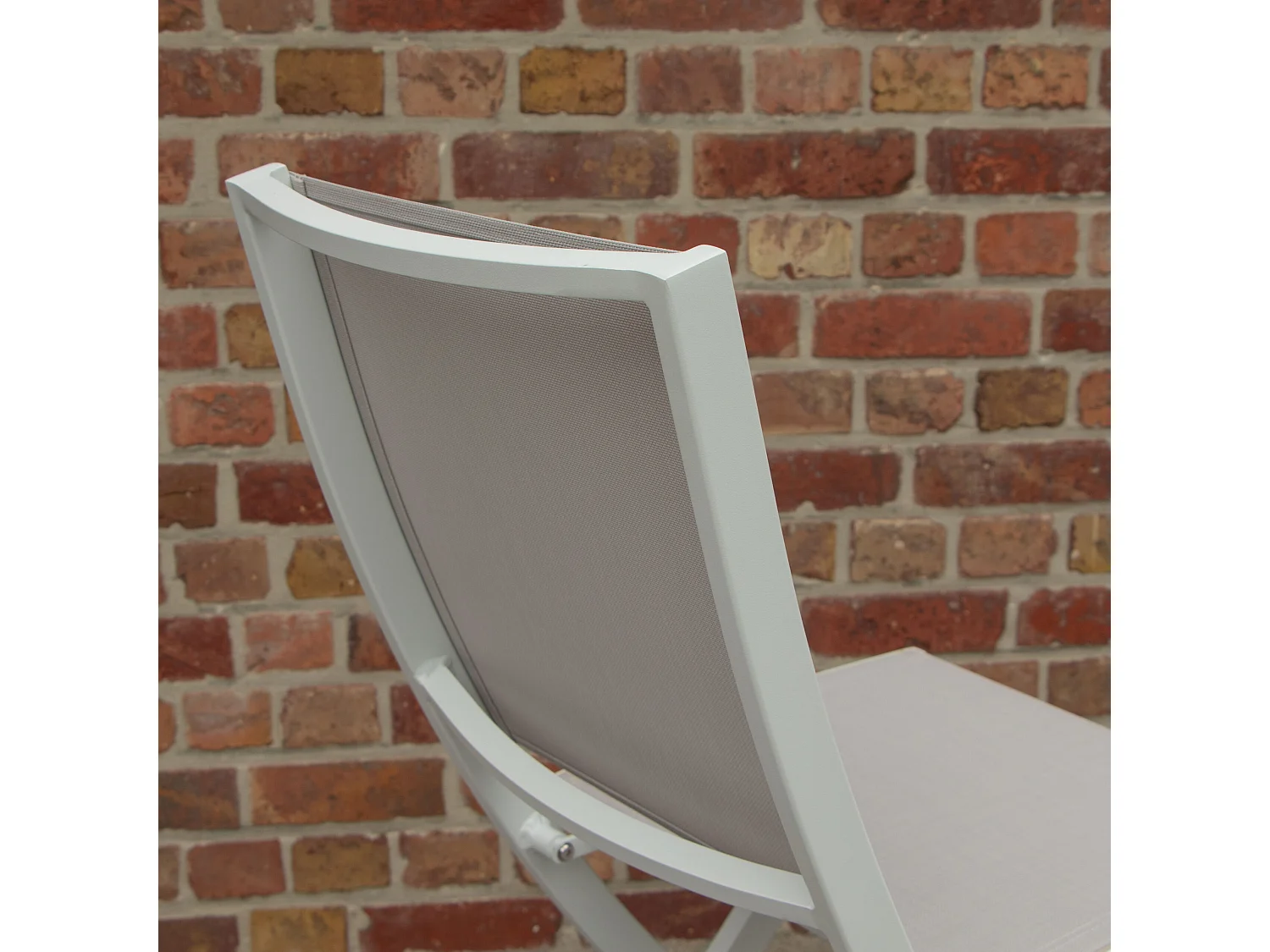 Chaises pliantes White Star en aluminium blanc, assise textilène grise