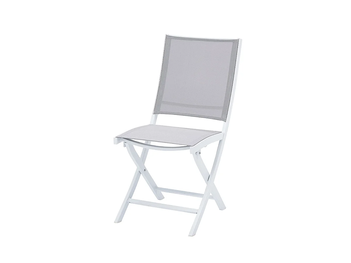 Chaises pliantes White Star en aluminium blanc, assise textilène grise