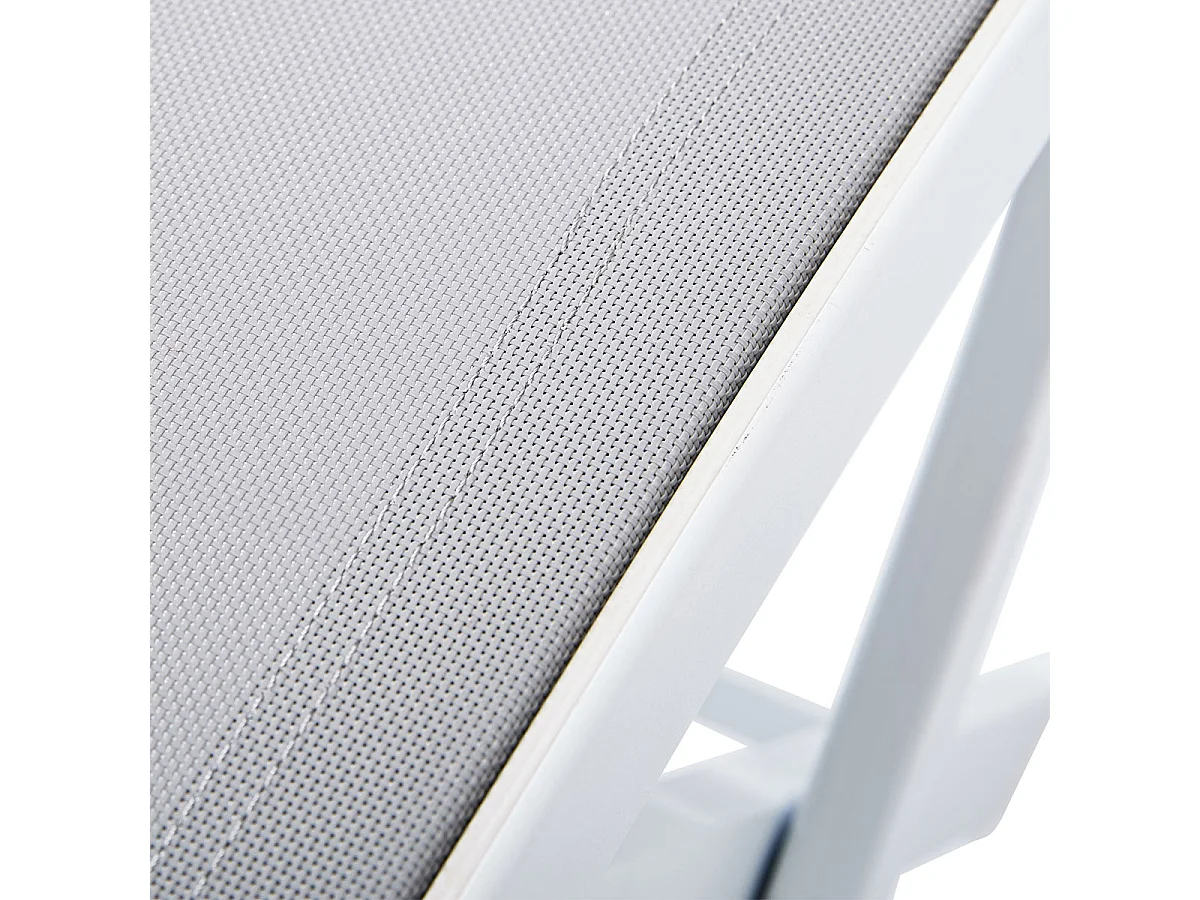 Chaises pliantes White Star en aluminium blanc, assise textilène grise