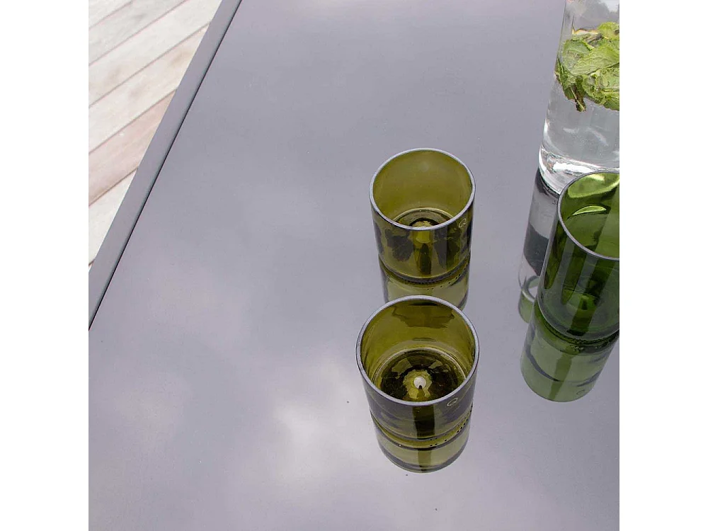 Ensemble BLACKEDITION 6p en aluminium, plateau en verre trempé opaque avec 6 fauteuils en textilène