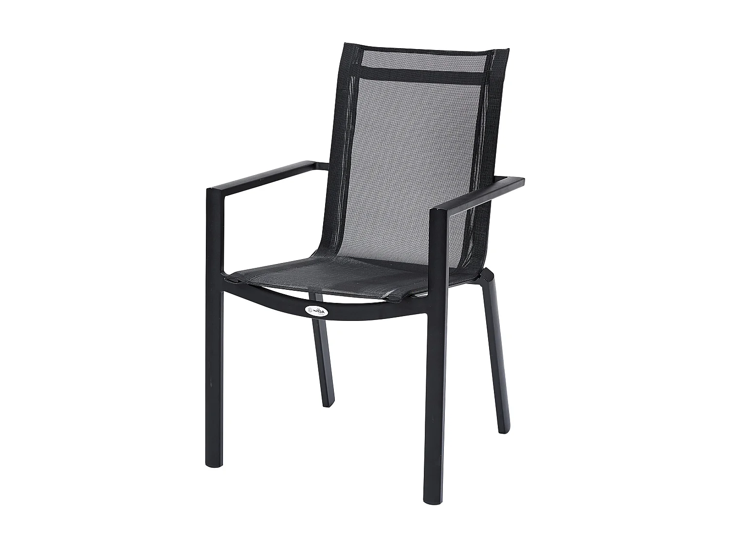 Ensemble BLACKSTAR 8/12p en aluminium noir et verre noir avec 8 fauteuils et 4 chaises pliantes en aluminium et textilène