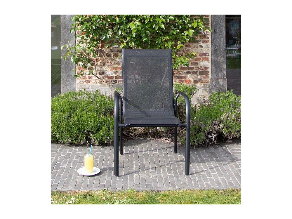 Ensemble BLACKEDITION 8p en aluminium, plateau en verre trempé opaque avec 8 fauteuils en textilène