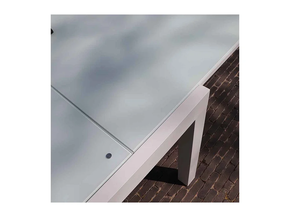 Ensemble WHITESTAR 8/12p en aluminium blanc et verre blanc avec 8 fauteuils en textilène