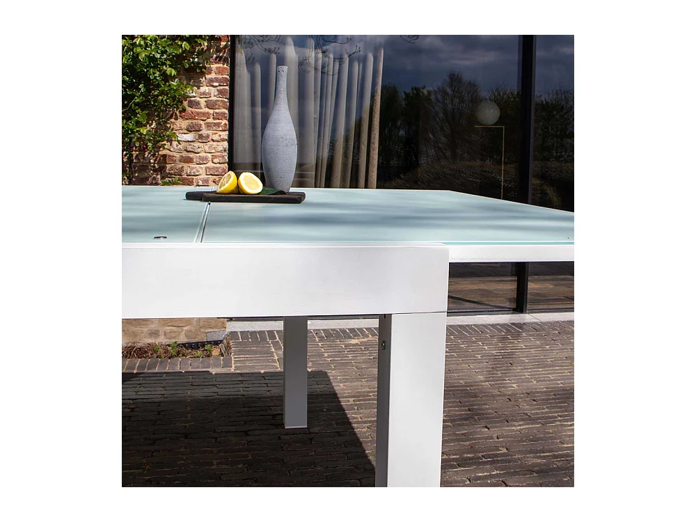 Ensemble WHITESTAR 8/12p en aluminium blanc et verre blanc avec 8 fauteuils en textilène