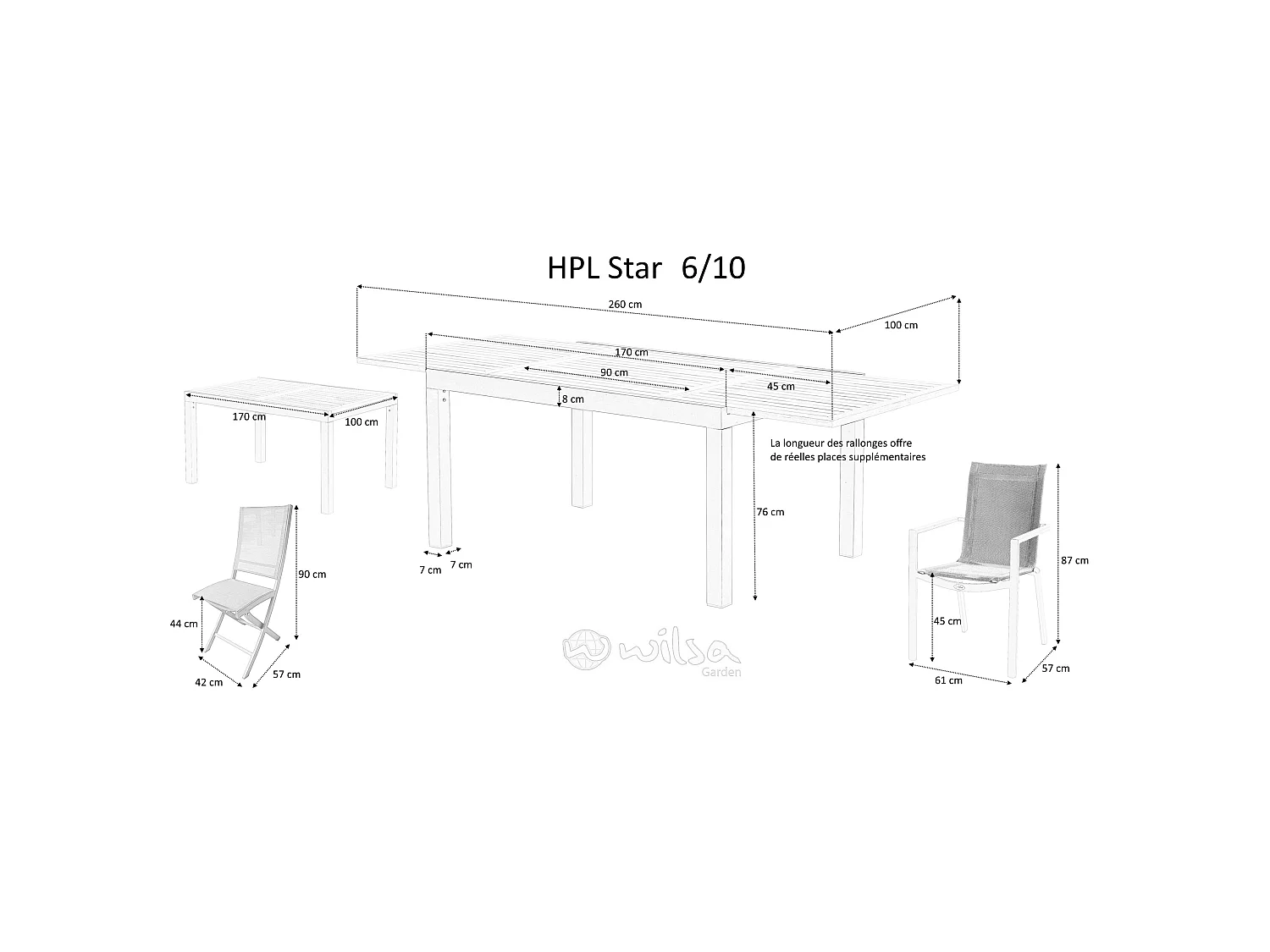 Ensemble de jardin en aluminium extensible 6/10P HPL
