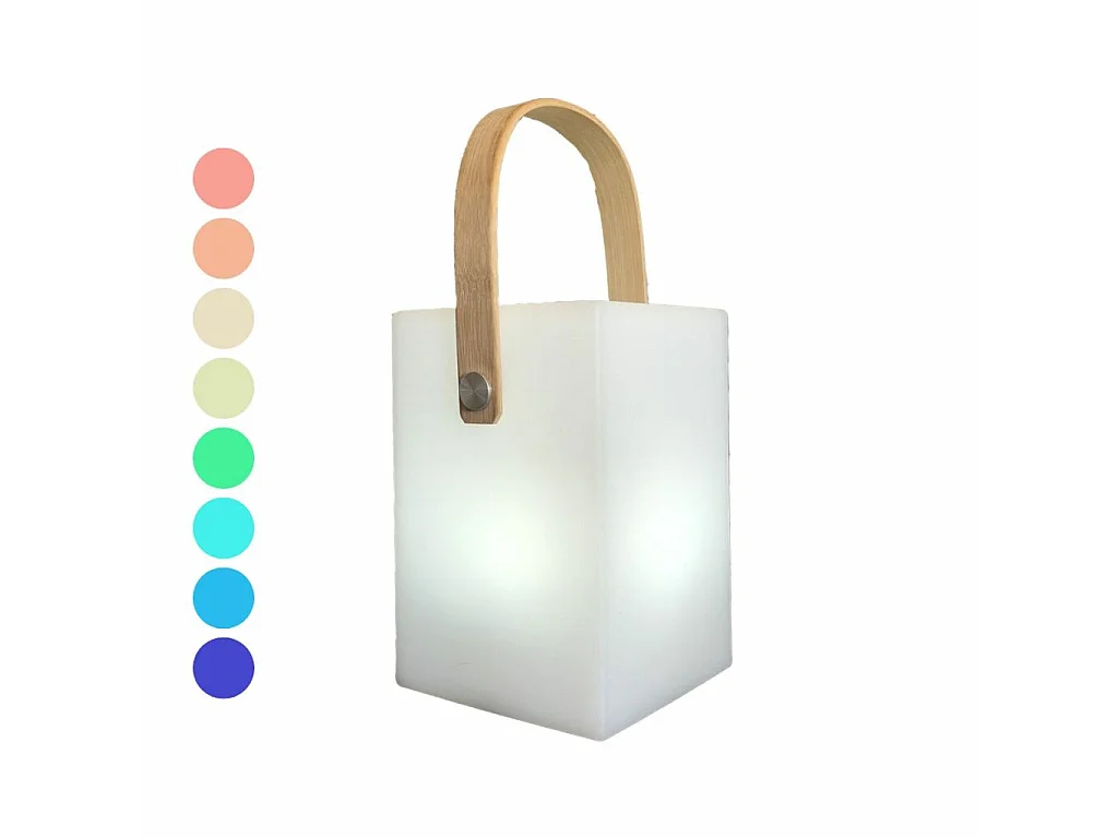 Lampe LED extérieure sans fil cubique multicolore avec anse bambou LISBOA