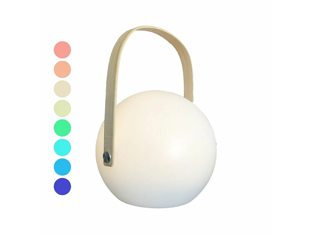 Lampe LED extérieure sans fil ronde multicolore avec anse bambou ATOM