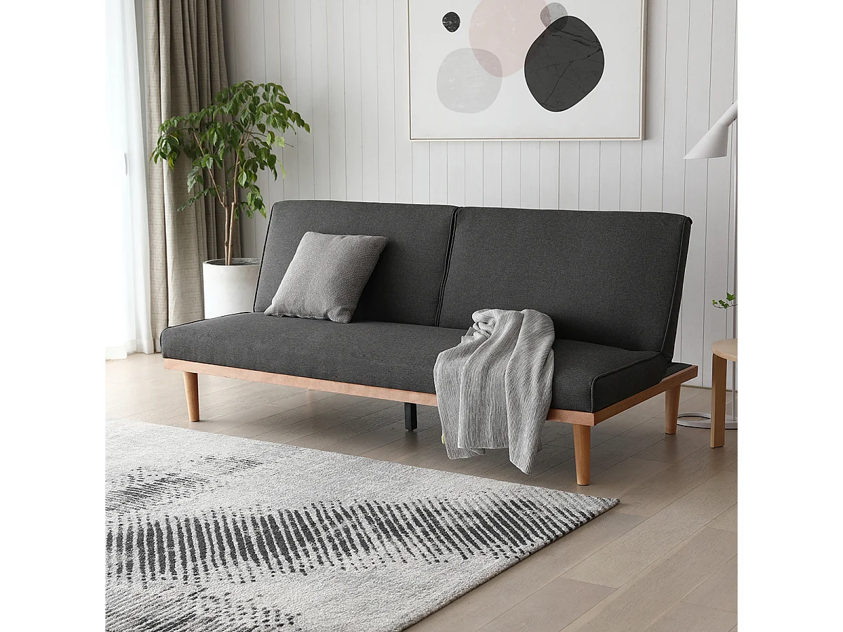 Canapé convertible clic-clac 3 places en tissu gris anthracite ELY