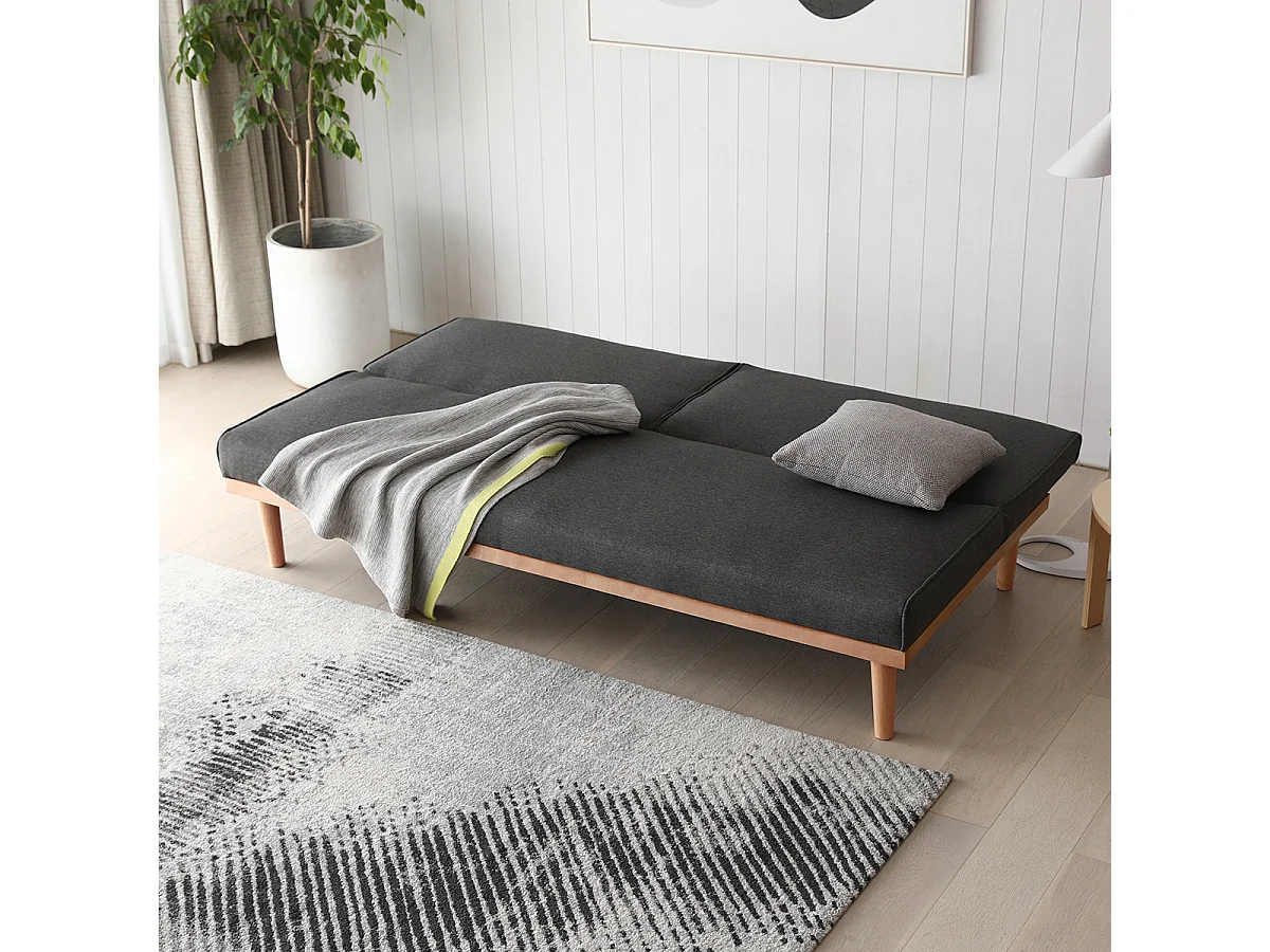 Canapé convertible clic-clac 3 places en tissu gris anthracite ELY