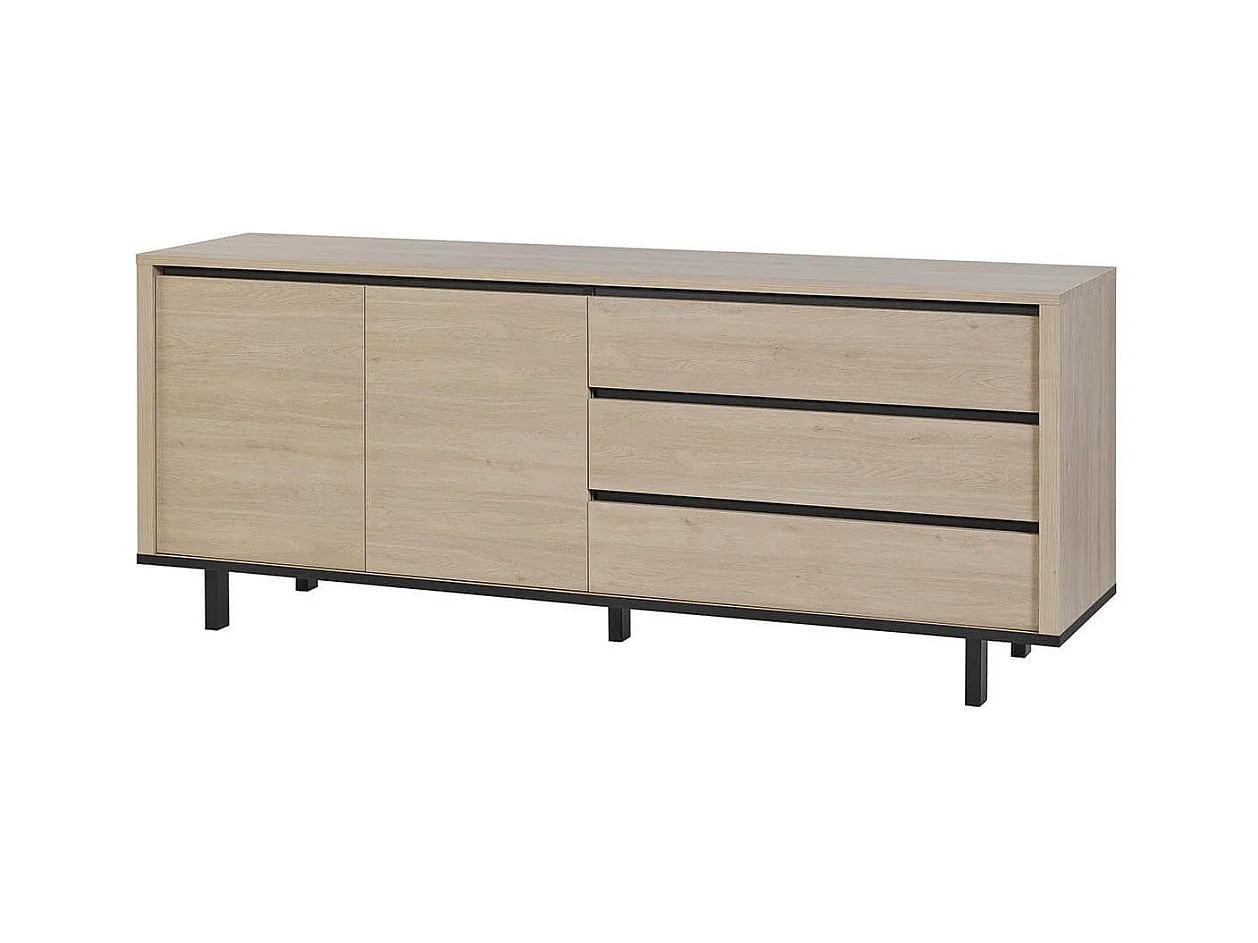 Buffet 2 portes 3 tiroirs aspect bois finition Urban Oak - BONNIE