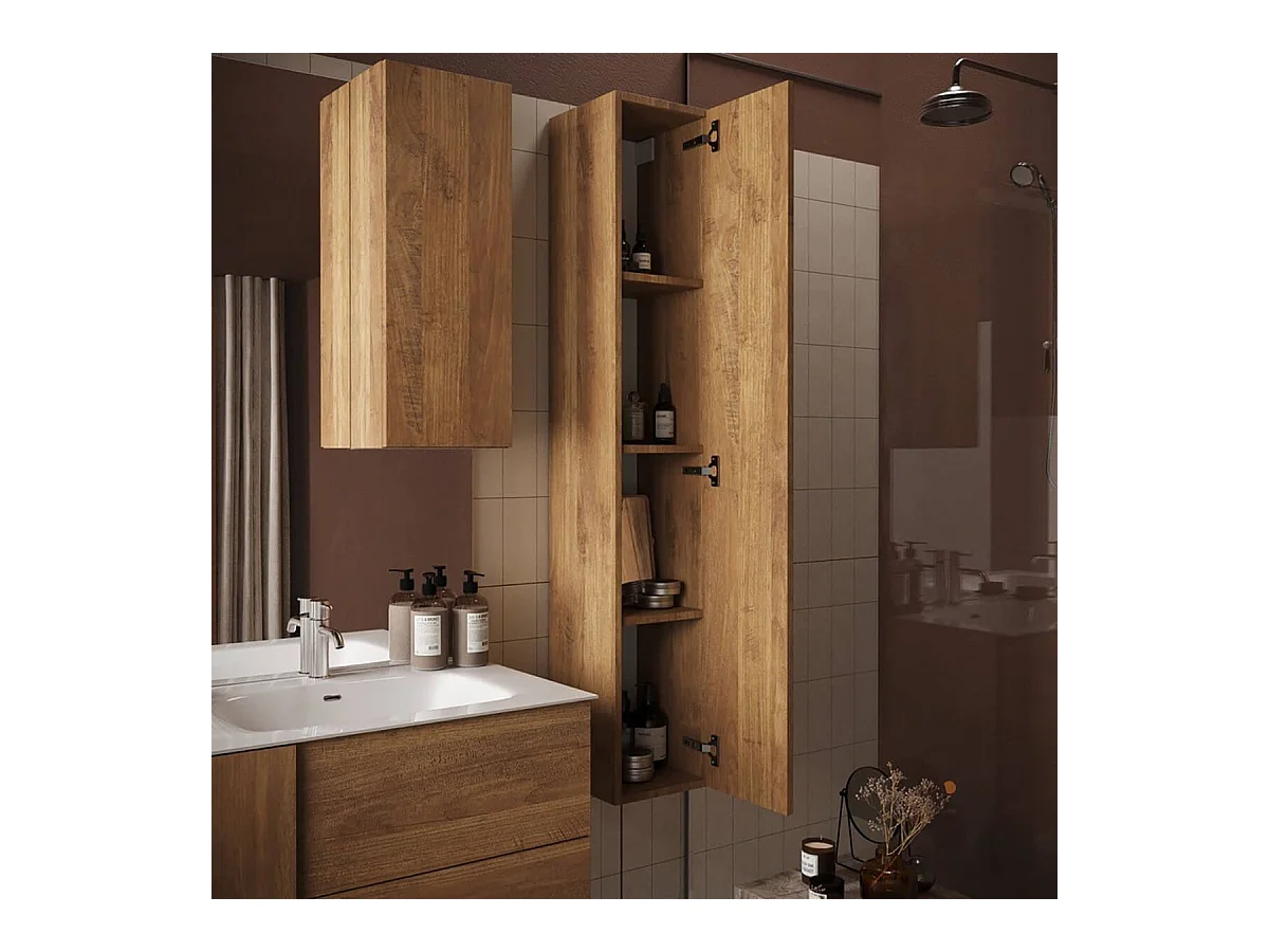 Colonne murale suspendue 1 porte aspect bois finition Mercure - ZEUS