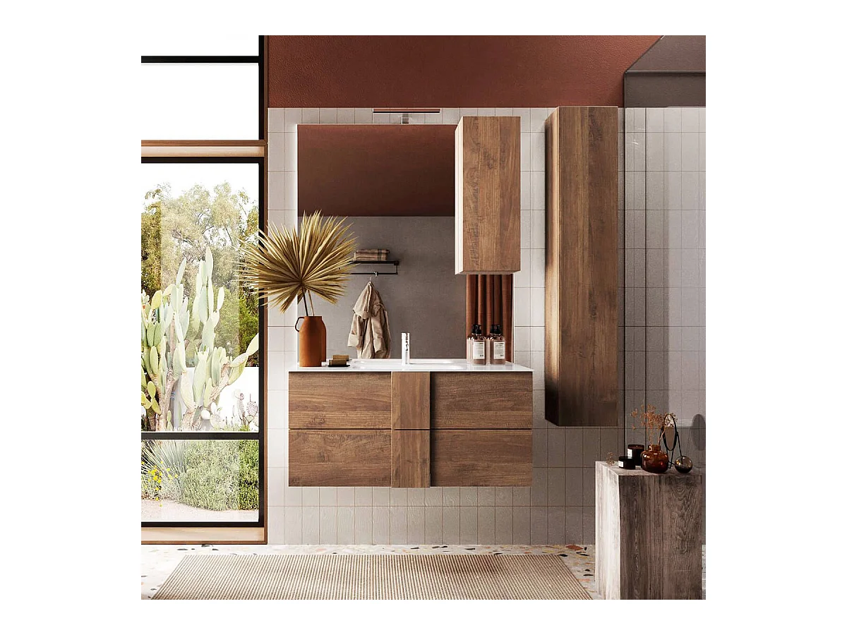 Colonne murale suspendue 1 porte aspect bois finition Mercure - ZEUS